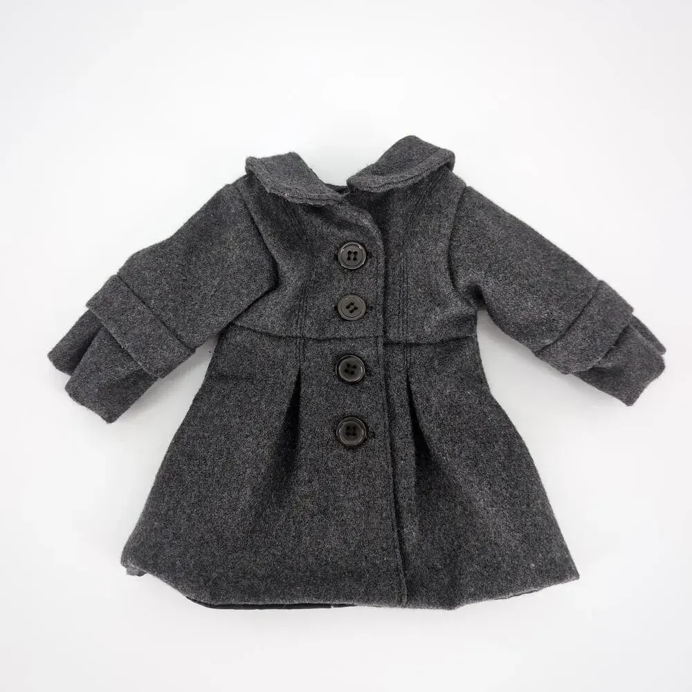 Unbranded Gray Grey Button Down Doll Long Sleeve Winter Coat for 18